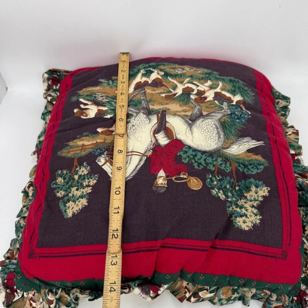 Vintage throw pillow featuring an English equestrian fox hunting scene